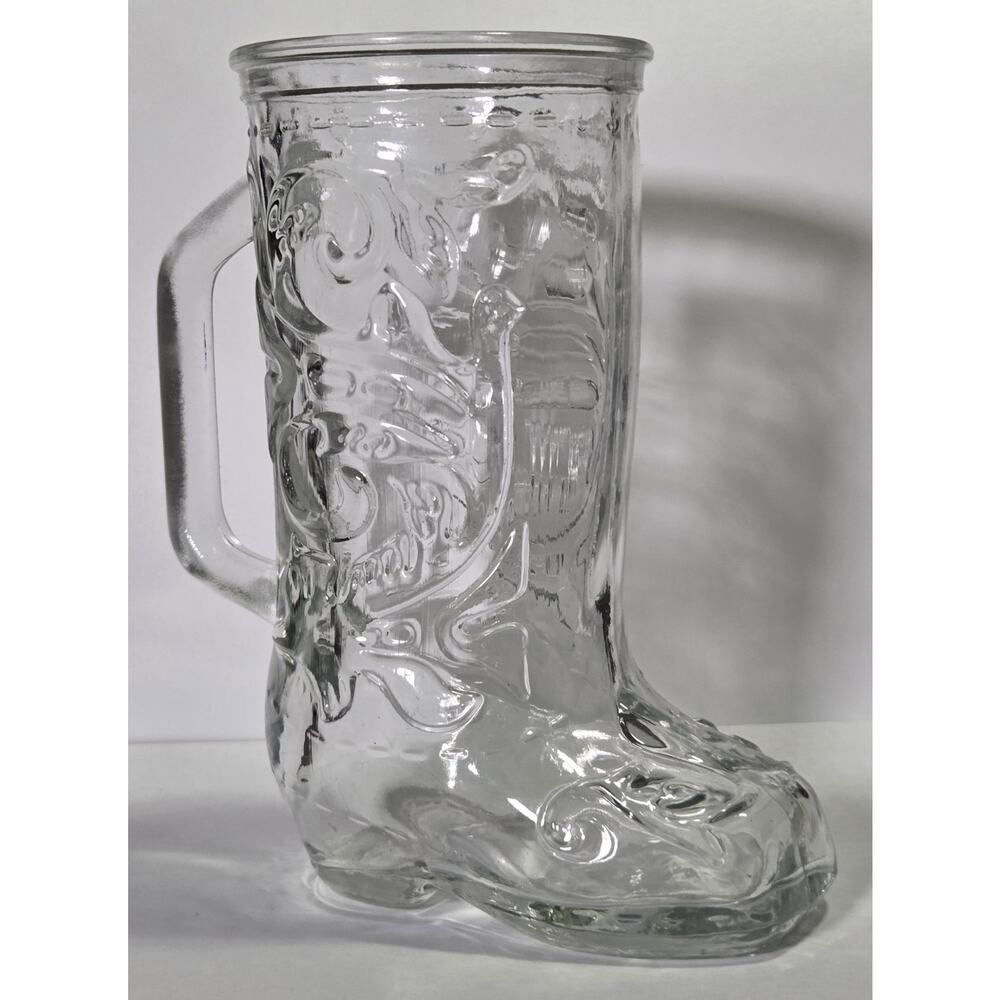 Vintage Clear Glass Cowboy Boot Mug Beer Stein Western Barware Novelty Cup 6" - Picture 2 of 8